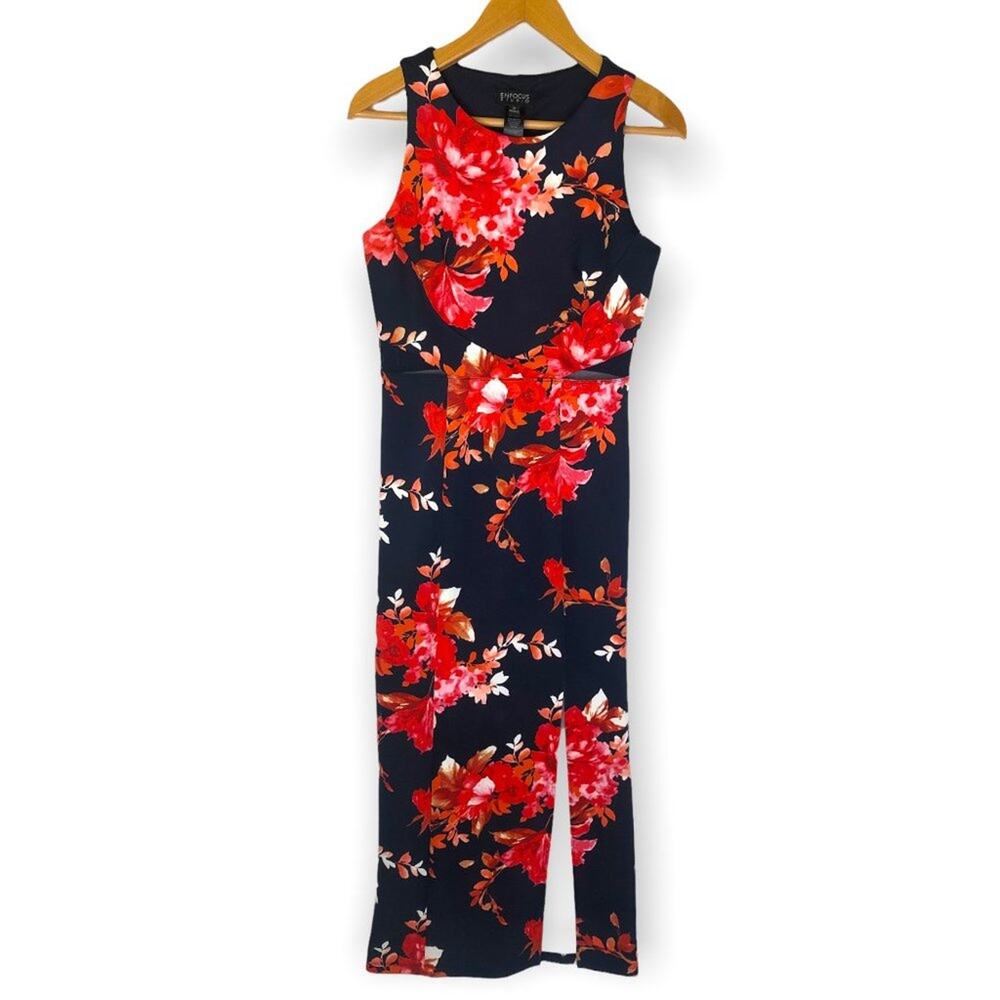 Enfocus Studio New Sleeveless Maxi Dress Size 6 Navy Blue Red Floral Print
